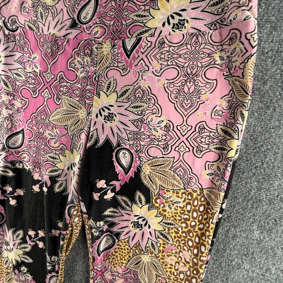 Bohemian Pink Black Paisley Floral Colorful Pants Women Soft Pull On Stretch XL - Picture 3 of 16